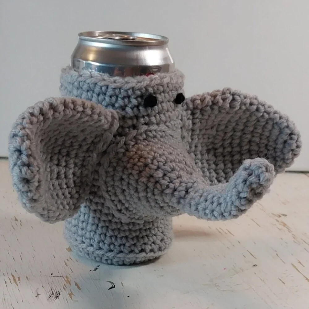 Fun Elephant Koozie Handmade Gift Idea Crochet Animal Whimsical Unique Creative